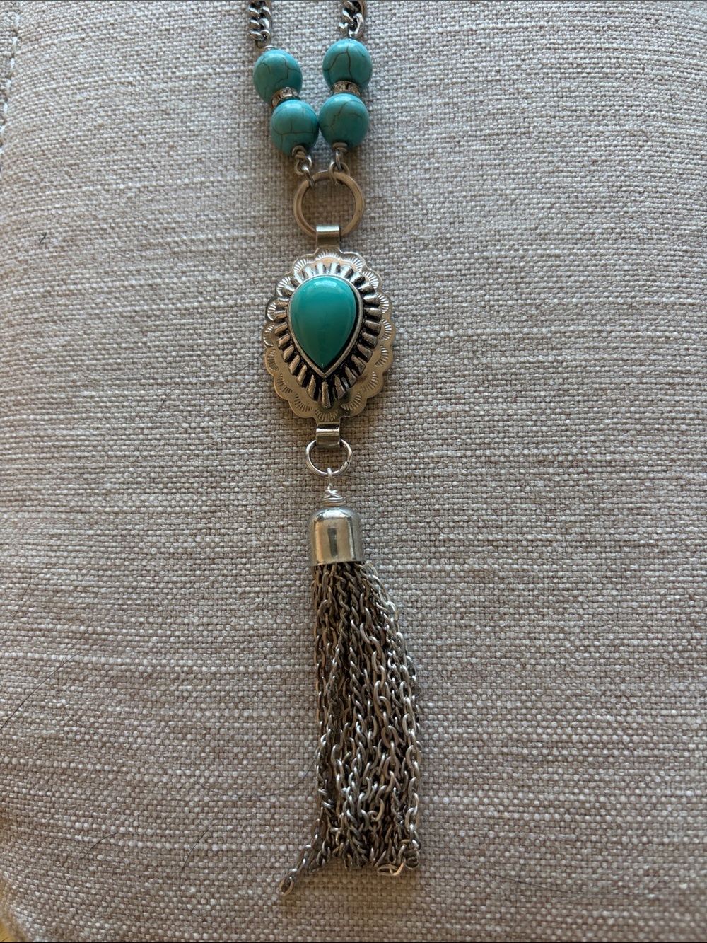 Turquoise Teardrop Tassel Pendant Necklace - Women Jewelry
